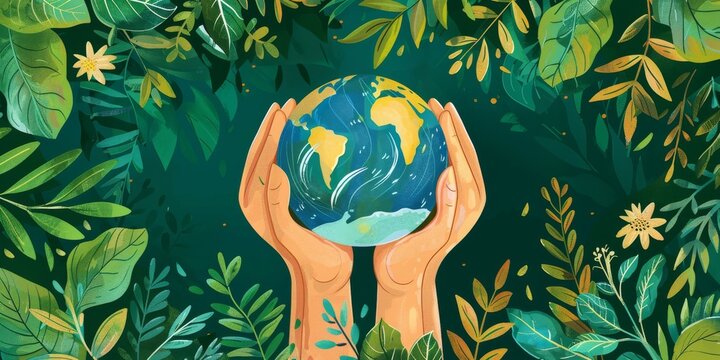 Happy Earth Day! Vector eco illustrations for social poster, banner or card on the theme of saving the planet, human hands protect our earth