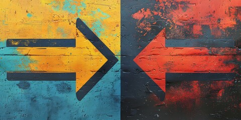 Two Different Colored Arrows Painted on a Brick Wall. Generative AI