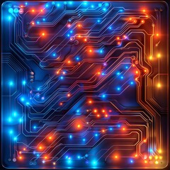 Obraz premium Circuit board with red and blue lights