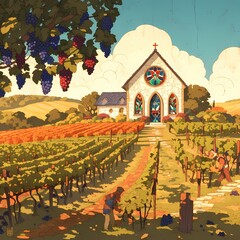 Captivating Vineyard Landscape - Brimming with Grapes and Life, Perfect for Wine Festivals, Agritourism, or Delightful Advertisements!