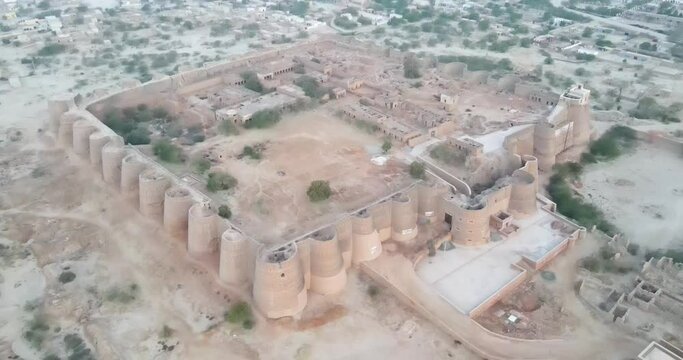 Drone Shot of the Derawar Fort in the Cholistan Desert, Punjab, Pakistan