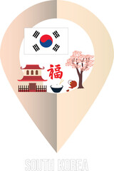 South Korea map pin, country marker pin, South Korea landmark icon