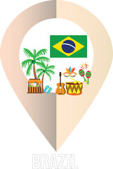 Brazil map pin, country marker pin, Brazil landmark icon