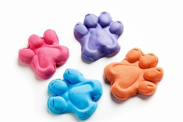 Plasticine icon of cat paw prints on white background