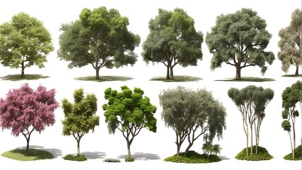 a group of garden privet trees in top view with a clear background in 3D - obrazy, fototapety, plakaty