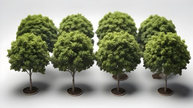 a collection of myrtle trees, mugworts, and salix purpurea recreated in three dimensions for use in digital composition, illustrations, two-dimensional drawings, and architecture