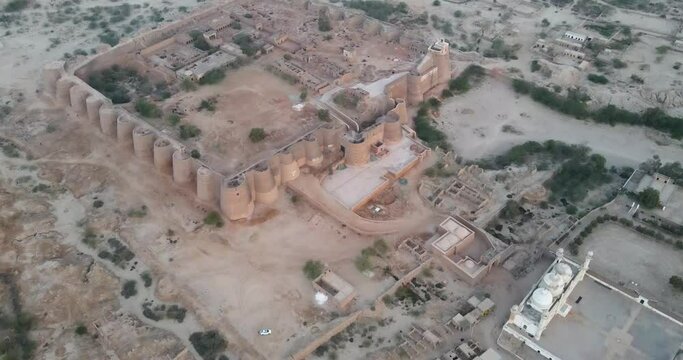 Drone Shot of the Derawar Fort in the Cholistan Desert, Punjab, Pakistan