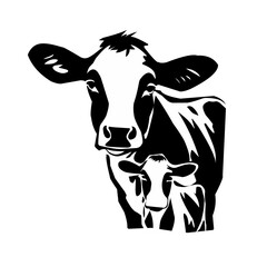 black and white cow vector logo