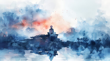 Fototapeta na wymiar Watercolor meditation and mindfulness lifestyle concept, generative Ai