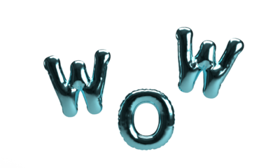 Wow text balloon helium fly wing blue color font calligraphy text cartoon character bubble design speech wow comic woow white isolated background wallpaper dicut object icon message communication art