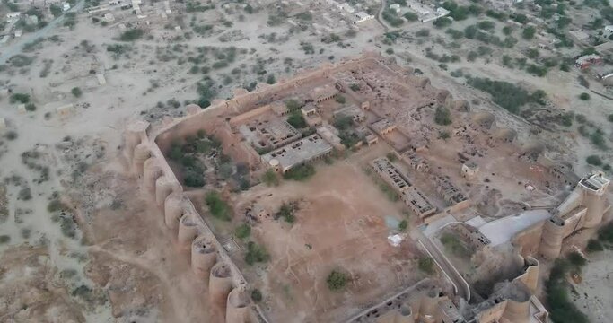 Drone Shot of the Derawar Fort in the Cholistan Desert, Punjab, Pakistan