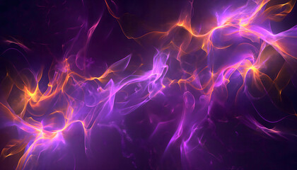 Interstellar Nebula Ribbons - Abstract Violet and Gold Plasma Art
 - obrazy, fototapety, plakaty