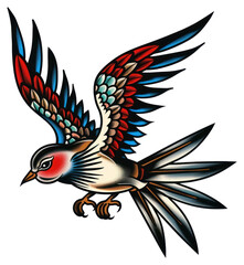 PNG Tattoo illustration of a retro animal flying finch