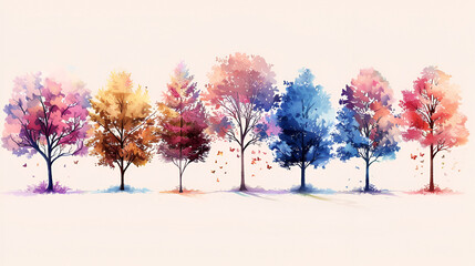 Watercolor trees collection, generative Ai