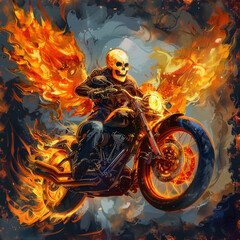 Unforeseen Danger Unleashed: Motorbike Skeleton Ignites into Flames, Prompting Immediate Response and Safety Measures - obrazy, fototapety, plakaty