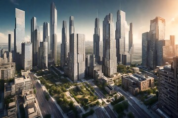 A panoramic cityscape, where skyscrapers touch the summer sky in a display of urban elegance.