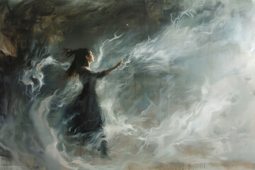 Surreal Artwork of a Figure Controlling the Elements, Invoking a Sense of Power and Mysticism