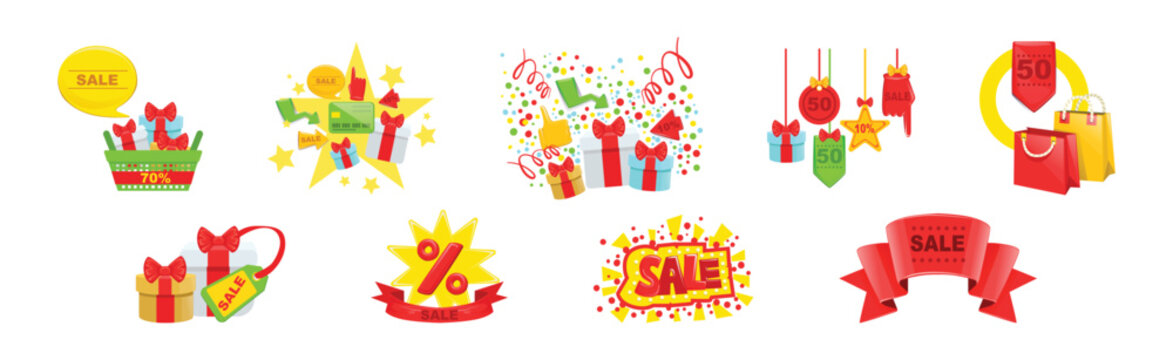 Sale and Discount Item and Element Bright Vector Set