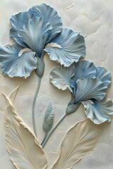 Captivating Blue Iris Blossoms in Muted Tones on Textured Canvas