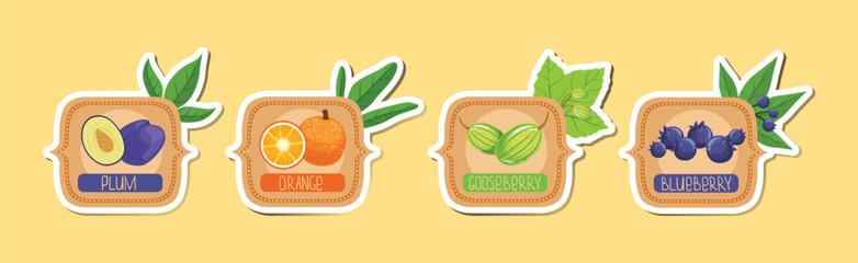 Fruit Ripe and Juicy Sticker and Label Vector Set