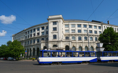 Latvian University building and tram