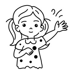 Here’s a doodle icon of a waving girl 