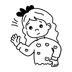Girl doing bye gesture, doodle style icon 