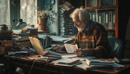 Pensioners, Photographs featuring retired individuals receiving pension benefits, managing finances, and enjoying their post-work life