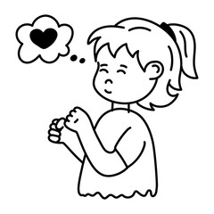 Check out doodle icon of a girl dreaming love 