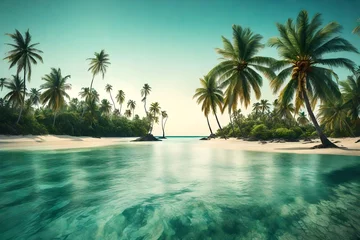 Foto op Canvas A tropical island panorama, palm trees swaying in the summer breeze against a clear sky. © Muhammad