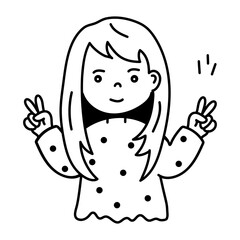 Download hand drawn icon of peaceful girl 