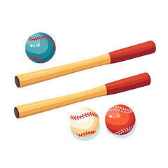 Simple vector illustration of two baseball bats and a ball, white background,