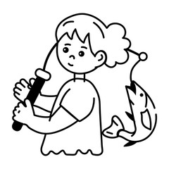 Trendy doodle icon of girl doing fishing 