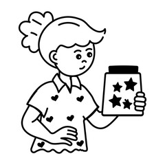 Premium doodle icon of girl holding star jar