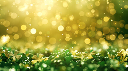 Obraz premium Green clover leaf on a dark background. St. Patrick's day holiday symbol, a Day abstract green background decorated with shamrock leaves, Abstract Border art design magic backdrop with copy space