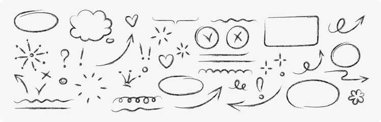 Hand-drawn doodle sketch style circle, hand-drawn arrows Set, vector graphic hand-drawn line shapes, Arrow, star, heart decoration. Vector illustration