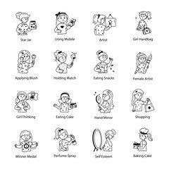 Collection of Child Activities Doodle Icons 


