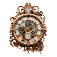Clocks of Rococo Art isolated on transparent png.