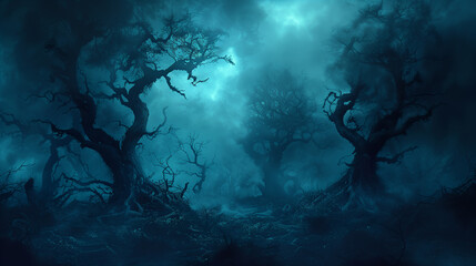 illustration of a dark and foreboding forest