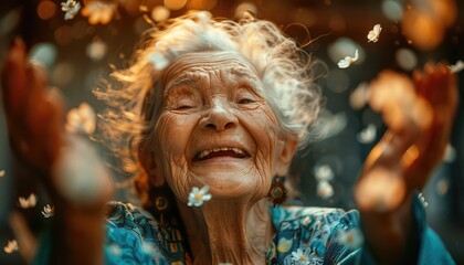 Obraz na płótnie Canvas Elderly Happiness, Visuals capturing moments of joy, laughter, and contentment experienced by older individuals in their daily lives