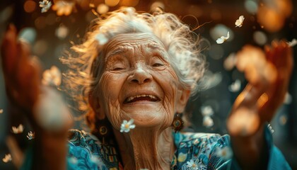 Elderly Happiness, Visuals capturing moments of joy, laughter, and contentment experienced by older individuals in their daily lives