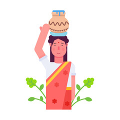 Download flat character icon of village woman  - obrazy, fototapety, plakaty