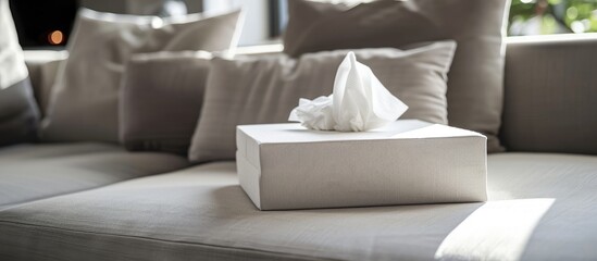 Fototapeta na wymiar Tissue box on a contemporary living room sofa