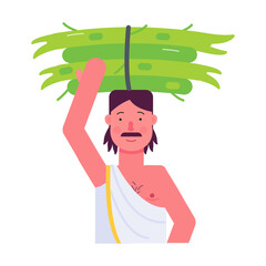 A flat icon showing indian farmer working  - obrazy, fototapety, plakaty