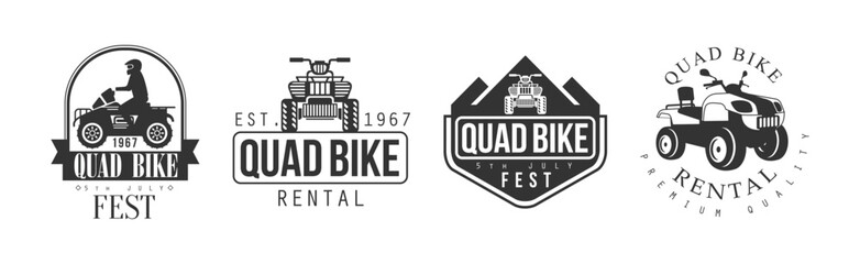 Quad Bike Rental Service Black And White Emblem Vector Set © topvectors