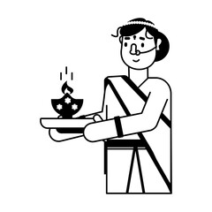 A glyph icon showing indian woman holding prayer plate 