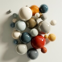 A cluster of glossy spheres in a palette of harmonious colors, creating a visually soothing composition.