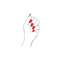 female hand with red nail polish vector line art. red manicure vector for hand logo