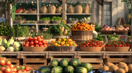 Fototapeta na wymiar Rustic Farmers Market Vegetable Stand