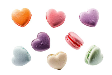 Colorful heart shape macaroons cake floating on the air isolated on background, sweet cookies macaroons Desserts sweet cake concept. - Powered by Adobe